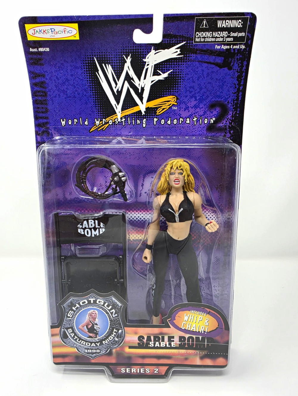 JAKKS Pacific WWF Sable Sable Bomb Action Figure Series 2 1998 Boxed w/ Whip